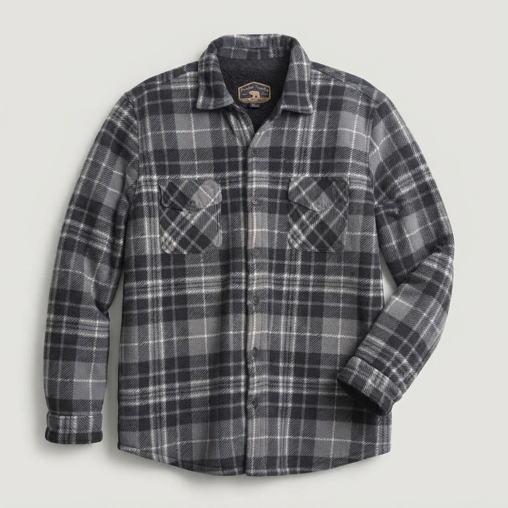 Freedom Foundry Mens Grey Plaid Sherpa Lined Fleece Shirt Jacket Large